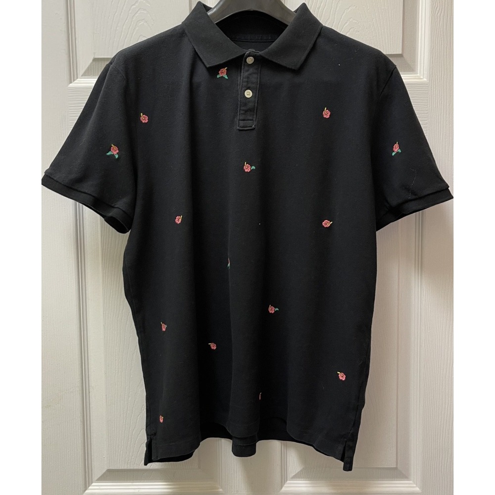 Gap Men's‎ Black w/Pink Hibiscus Embroidered Large Polo